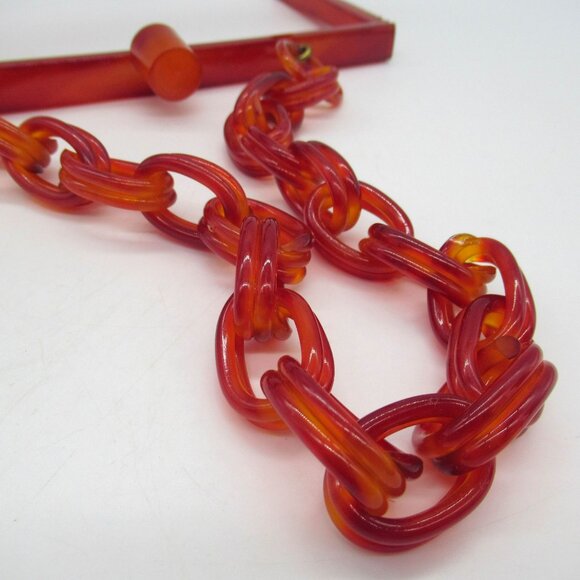 Vintage Chunky Lucite Purse Frame Linked Chain Handle Vermilion - Picture 6 of 16